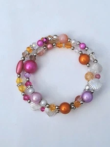 Sylvie's Edelstahl Spiral Armband Maritim Kristalle Perlen pink rosa orange/1329 - Bild 1 von 4