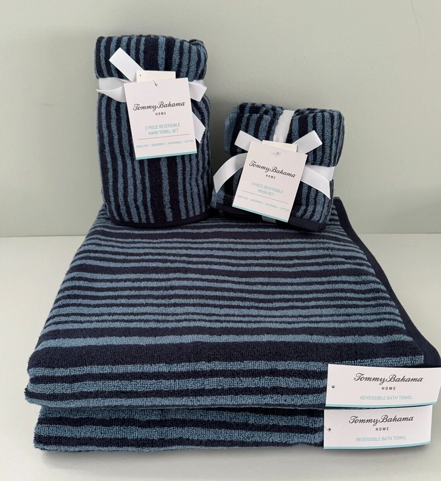 NWT Tommy Bahama Set 8 -  Towels 2 Bath  2 Hand 4 Washcloth Soft Cotton Blue - Image 1 of 4