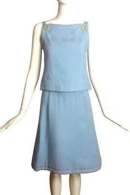 CHRISTIAN DIOR - TAL CUAL 1961 2 piezas vestido de lino azul, talla 2 Foto 1 de 4