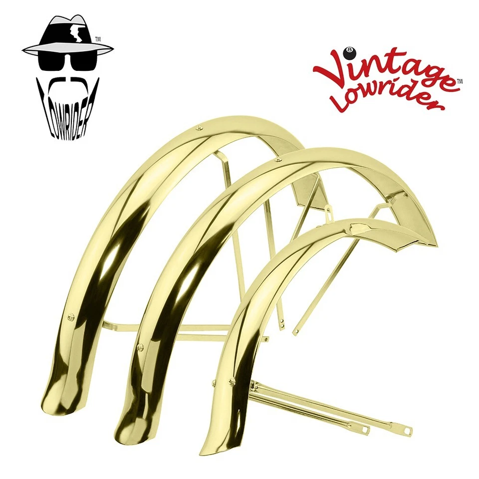 Juego de guardabarros dorado de buje hueco triciclo estándar cola de pato acampanado Lowrider de colección 24". Foto 1 de 1