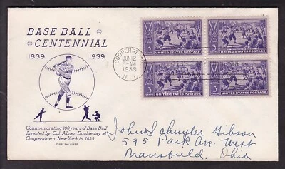 BOLA BASE CENTENARIO, COOPERSTOWN, N.Y., 1939, F.D.C. Foto 1 de 2