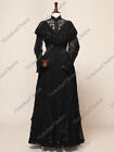 Vintage Black Victorian Edwardian Gothic Dress Steampunk Punk Gown Theater 392