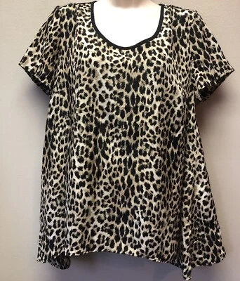 Nueva Blusa Top Jaclyn Smith Mujer Talla S Estampado Animal Dobladillo Mordedura de Tiburón Manga Corta Foto 1 de 4