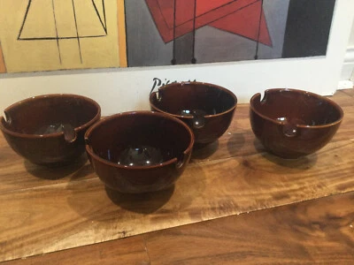 4 brown glaze Crate and Barrel  5.5" Rice Bowls Chopstick Rests Grooves - Image 1 of 4