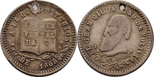 Bolivien 1/8 Melgarejo 1868 Silber 2,4 g Original Münze #ANS300 - Picture 1 of 1