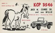 Radio CB QSL carte postale cheval jeep bande dessinée Jack Willie Combs années 1970 Portland Oregon