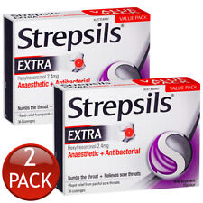 2 x Strepsils Extra Blackcurrant 36 Lozenges Rapid Sore Throat Relief Treatment