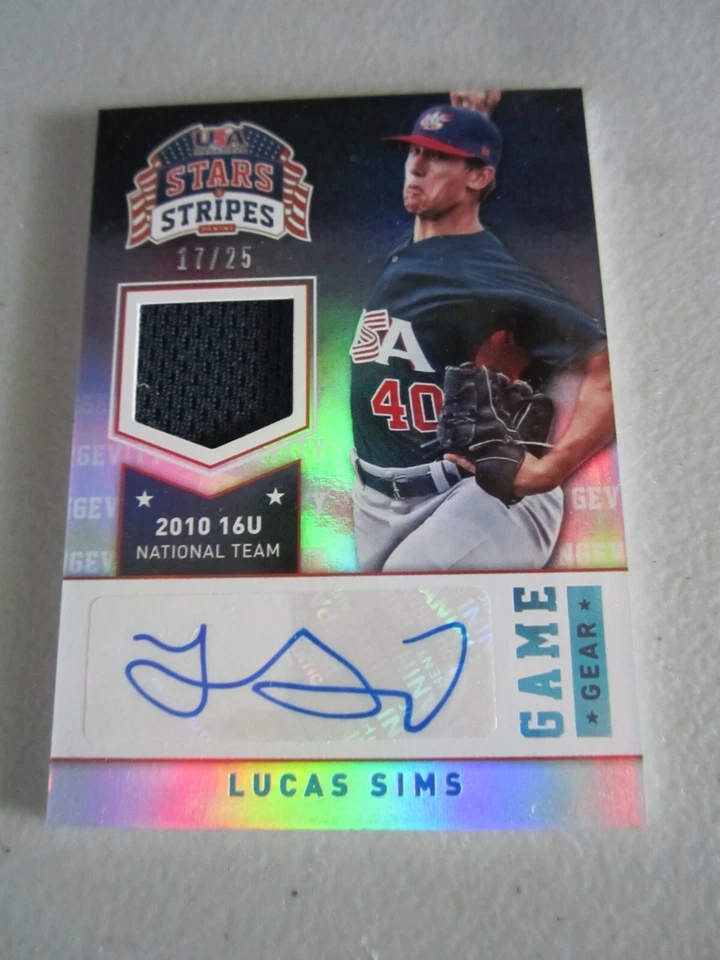 2015 Stars & Stripes USA Baseball Game Gear GW Jersey AUTO Lucas Sims REDS /25 - Image 1 of 1