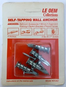 "ANCLAJES DE PARED AUTORROSCANTES DE METAL CON TORNILLOS - 4 Anclajes y 4 Tornillos Nº8 x 1""" - Imagen 1 de 3
