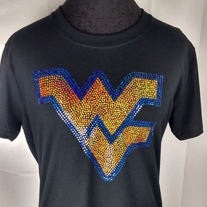 Women's West Virginia Mountaineers spangle Rhinestone T Shirt Lady V neck - Picture 1 of 1