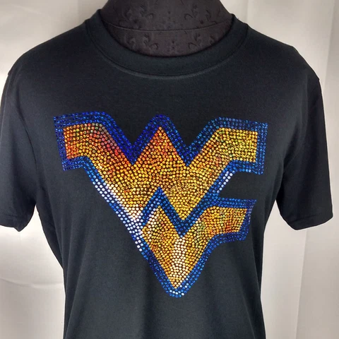Women's  West Virginia Mountaineers spangle Rhinestone T Shirt Lady V neck Cover