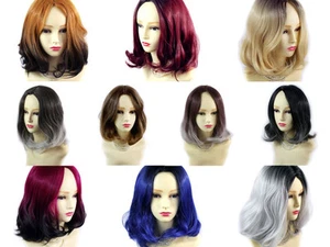 Wiwigs ® Lovely Medium Bob Style Wigs Red Grey Blue Brown Dip-Dye Ombre Hair - Picture 1 of 44