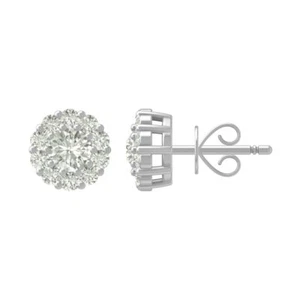 Sterling Silver Round Lab Grown Diamond Halo Stud Earrings Gift for Women - Picture 1 of 7