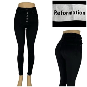 Reformation Jeans Womens 26 X 29 Black High Rise Skinny Leg Snap Front EUC - Picture 1 of 13