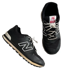New Balance 574 Kids Size 4 Canvas Water Resistant Sneakers Black White Lace Up - Picture 1 of 10