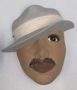 Ceramic Bisque Woman Dressed As Man w/Hat over Eye Mask Wall Hanging - Picture 1 of 8