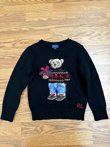 NWT Polo Ralph Lauren Kids Size 7 Bear Sweater Holiday Present Christmas Black
