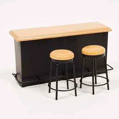 Dollhouse Miniature Furniture 1:12 Taproom Bar Counter Pub Table & 2 Stools set - Image 1 of 4