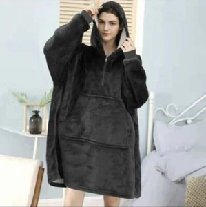 Hoodie übergroße Decke Sherpa Fleece extra großes riesiges Kapuzenpullover schwarz - Bild 1 von 4