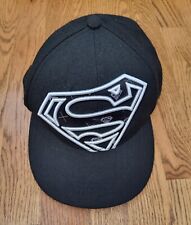 Superman Fitted Hat S/M Black White Diamond Logo Embroidered Licensed DC Cap