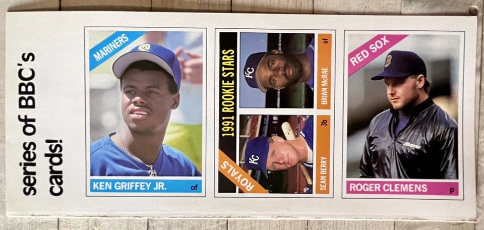 1991 Baseball Cards Magazine Insert Uncut Sheet Griffey, Jr Rookie Stars Clemens - Image 1 of 4