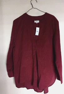 Lou & Grey M Top Corduroy Long Sleeve Popover Tunic Hi Low V Neck NEW - Picture 1 of 4