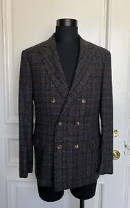 Brunello Cucinelli Men’s Double Breasted Brown Plaid Suit Jacket EU 50 NWT
