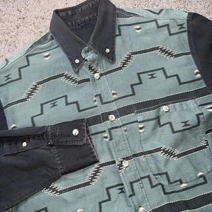 Camisa De Colección Wrangler Abotonada Para Hombres Grande Vaquero Occidental Azteca Brushpopper - Imagen 1 de 7