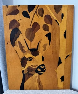 Vintage USSR Wooden Picture « Deer 🦌 “ Soviet Decor Varnished Soviet Decor - Picture 1 of 9