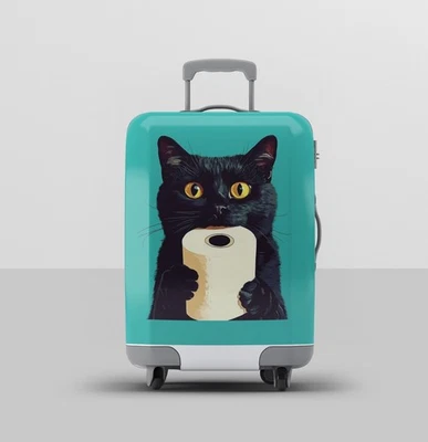 Черный кот багажный чехол — милый смешной кот чемодан протектор — эластичный путешествий - Изображение 1 из 3