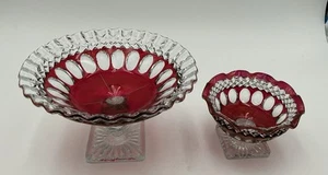 Vintage Westmoreland "Waterford Ruby" Sockelschalen (2) Rüschenrand Rubinrot - Bild 1 von 15