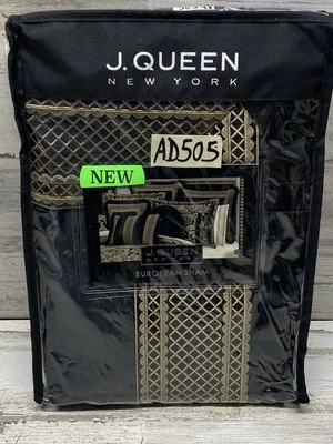 J. Queen Brunello European Euro Sham Black / Gold 26 x 26 New - Image 1 of 4