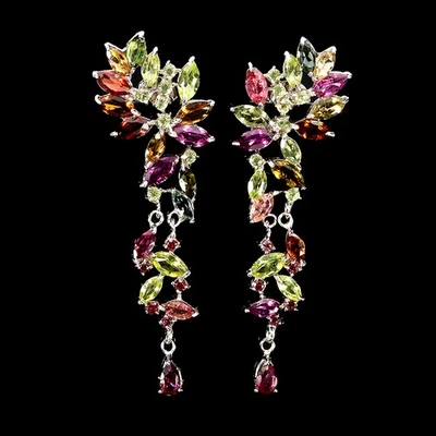 Pendientes de plata de ley 925 marquesa turmalina peridoto piedras preciosas joyería Foto 1 de 4