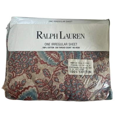 Sábana Ralph Lauren Años 90 Aix-En-Provence Tostado Rojo Azul Floral COMPLETAMENTE AJUSTADA IRREGULAR Foto 1 de 4