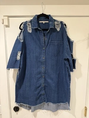 Rachel Roy джинсовая рубашка платье женщин средний короткий рукав синий искусственно состаренные карманы - Изображение 1 из 4