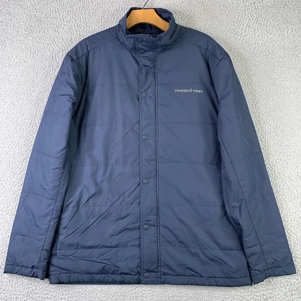 Vineyard Vines Jacket Mens Medium Blue Quilted Plaid Lined Snap Zip Coat Puffer - Image 1 of 4