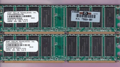 KIT PC2100 512MB 2x256MB DDR-266 SMART MODULAR SM5643285D8N6CHIBH HP 175924-001 Foto 1 de 2