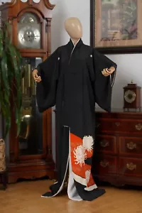 CARA VANIGLIA GIAPPONESE TOMESODE SETA KIMONO DONNA AUTENTICO MADE IN JAPAN VINTAGE - Foto 1 di 10