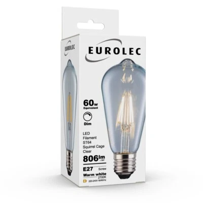 Eurolec -  ST64 Squirrel Cage E27 LED Straight Filament Dimmable Light Bulb Pack - Image 1 of 2