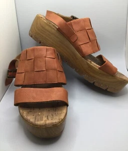 Rare Cute Korks by Kork Ease Tan Leather Wedge Sandals Women's Size US8 - Picture 1 of 6
