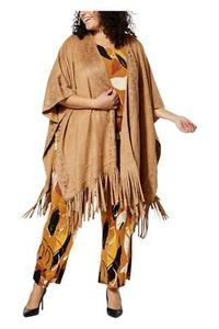 Antthony Women's Microsuede Knit Fringed Topper Brown - Picture 1 of 1