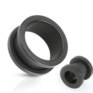 Pair of Surgical Steel Solid Matte Black IP Double Flared Screw-Fit Tunnel E86