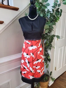 Perceptions Red Floral Cotton Round Neck Sleeveless Knee Length Dress Size 14P - Picture 1 of 13