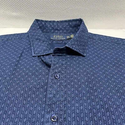 Polo Ralph Lauren 修身男式 2XL 蓝色纽扣长袖 AOP 几何图案 — 第 1/4 张图片