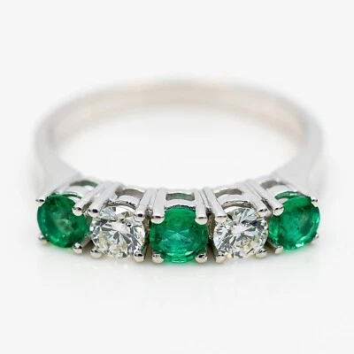 Ring Weißgold 750/18K Diamanten 0,20ct Smaragd 0,30ct Gr. 52 - Bild 1 von 2