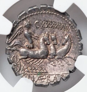 C Naevius Balbus NGC Choice AU Venus Victory Triga Ancient Silver Roman Coin 282 - Picture 1 of 6