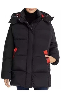 WOOLRICH Oversized Down Puffer Jacket Buffalo Check Parka Black Coat W/Hood *M - Picture 1 of 22