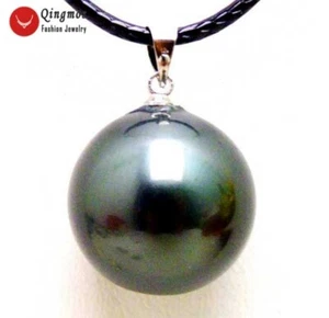 16mm Round Black Sea Sea Shell Pearl Pendant Necklace for Women Chokers 17-18" - Picture 1 of 5