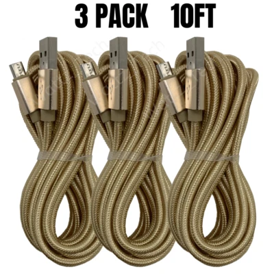 3 件装 10 英尺微型 USB 充电线快速充电线批次适用于 Android 三星 LG — 第 1/4 张图片