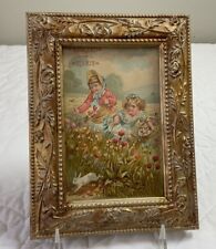 Vintage Antique Framed Victorian Trade Card, Late 1800’s, Victorian Girls, Bunny